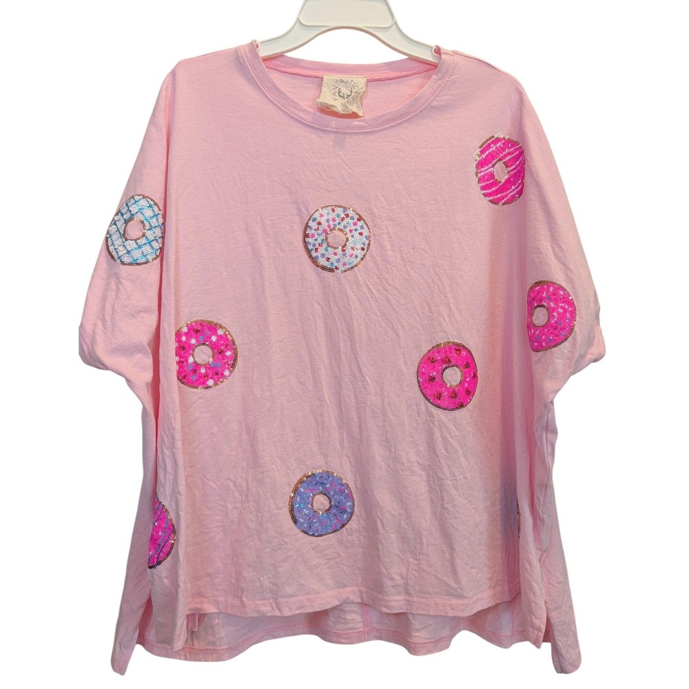 Fantastic Fawn Sequin Donut Pink T-Shirt